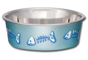 Bella Bowl Fish Skeleton Design - Metallic Ocean Blue