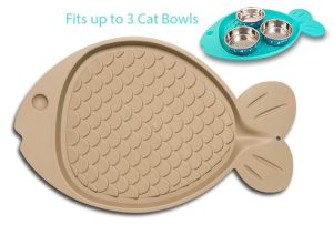Bella Spill- Proof Cat Mat- Fish Shaped- Tan
